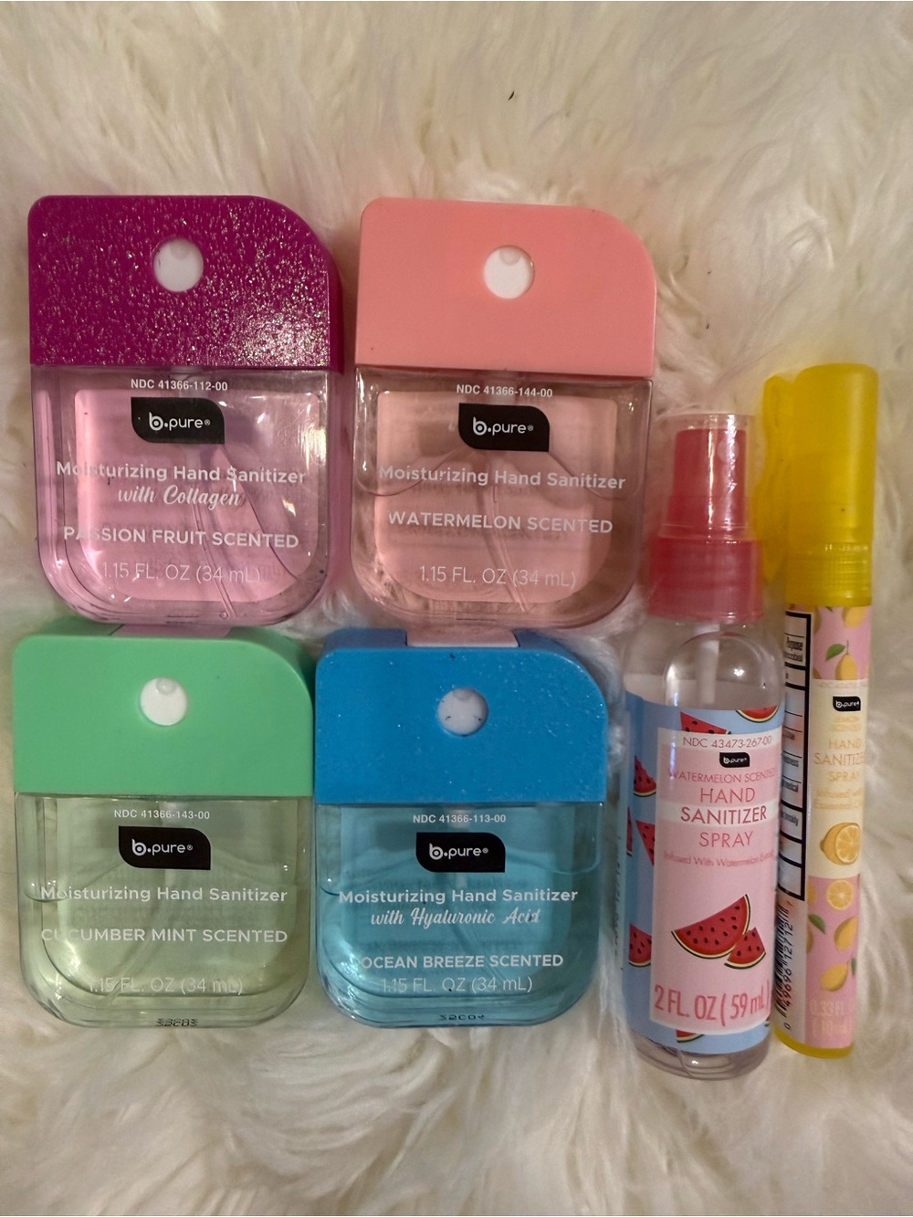 B.Pure Hand Sanitizer Bundle 6 Pc Watermelon Lemon Ocean Breeze Travel Size NEW
